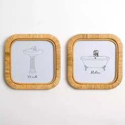 Bath Rattan Wrapped Wall Plaques, Set of 2