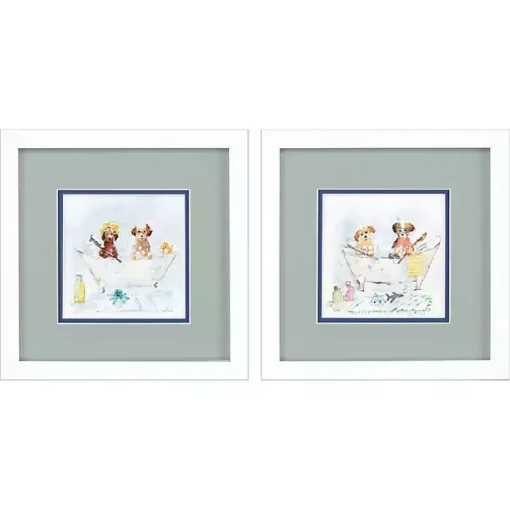 Bathtub Pups Framed Art Prints, Set of 2
