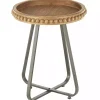 Beaded Wood Rattan Round Accent Table