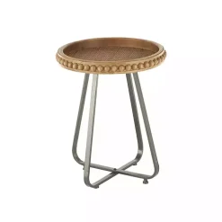 Beaded Wood Rattan Round Accent Table