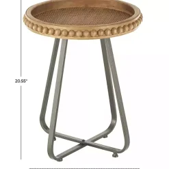 Beaded Wood Rattan Round Accent Table