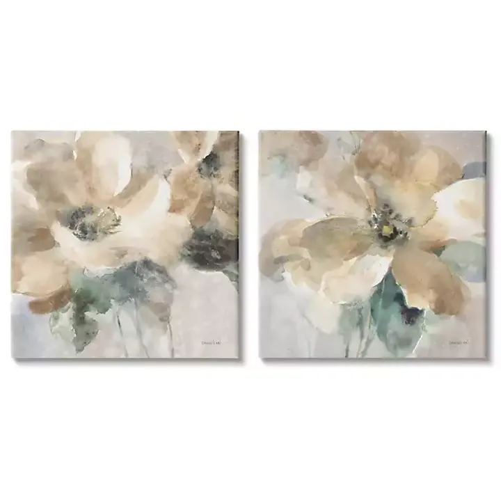 Beige Abstract Flowers Canvas Art Prints, Set of 2