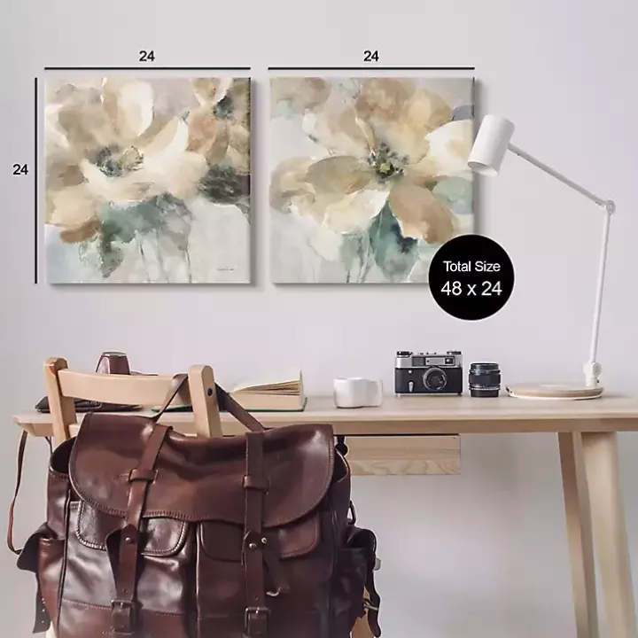 Beige Abstract Flowers Canvas Art Prints, Set of 2