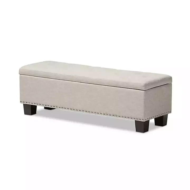 Beige Button-Tufted Upholstered Storage Bench