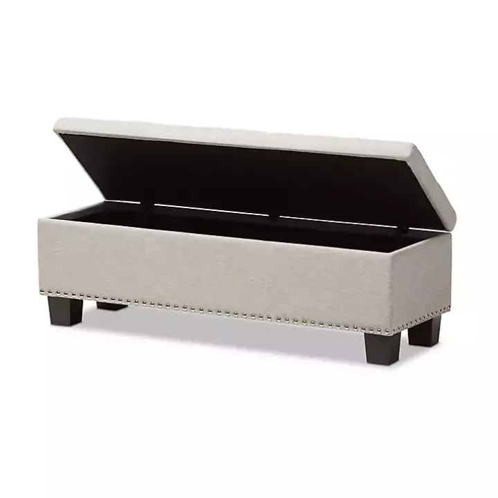 Beige Button-Tufted Upholstered Storage Bench