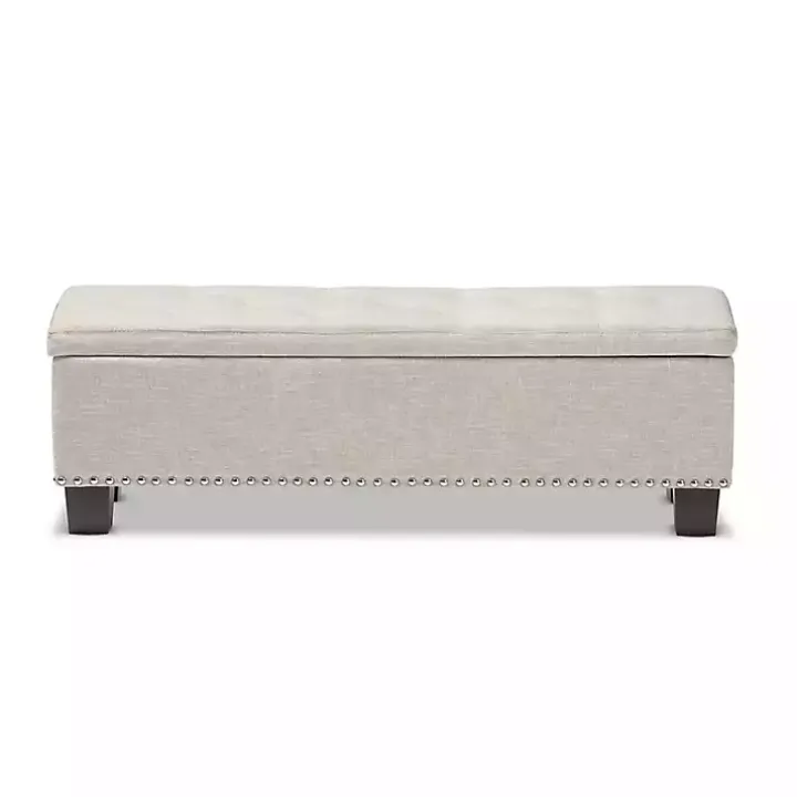 Beige Button-Tufted Upholstered Storage Bench