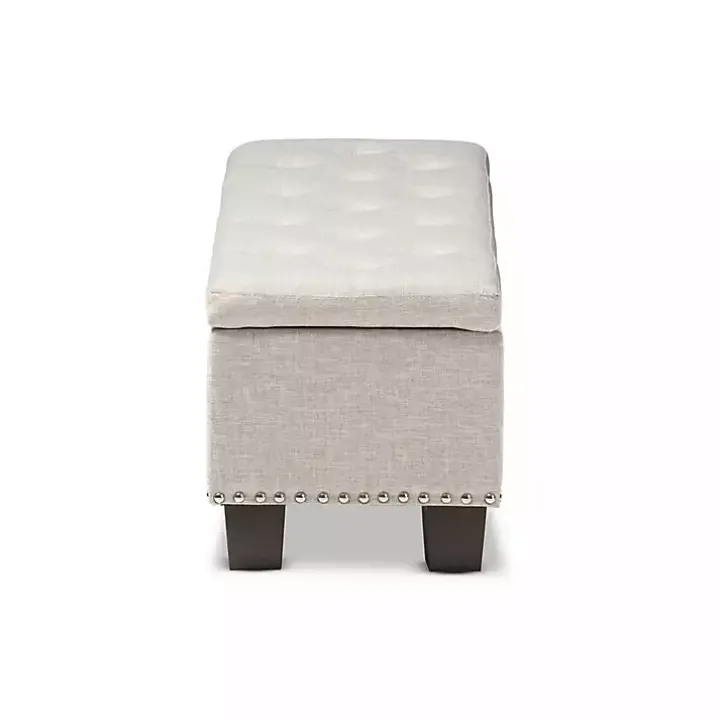 Beige Button-Tufted Upholstered Storage Bench