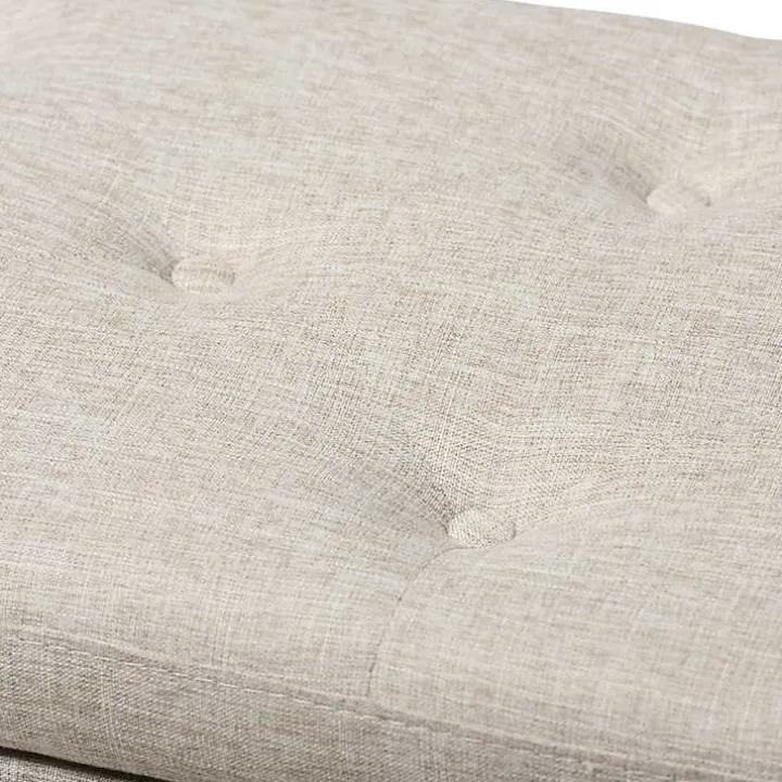 Beige Button-Tufted Upholstered Storage Bench