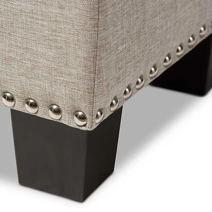 Beige Button-Tufted Upholstered Storage Bench