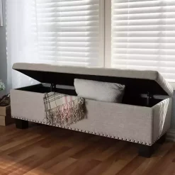 Beige Button-Tufted Upholstered Storage Bench