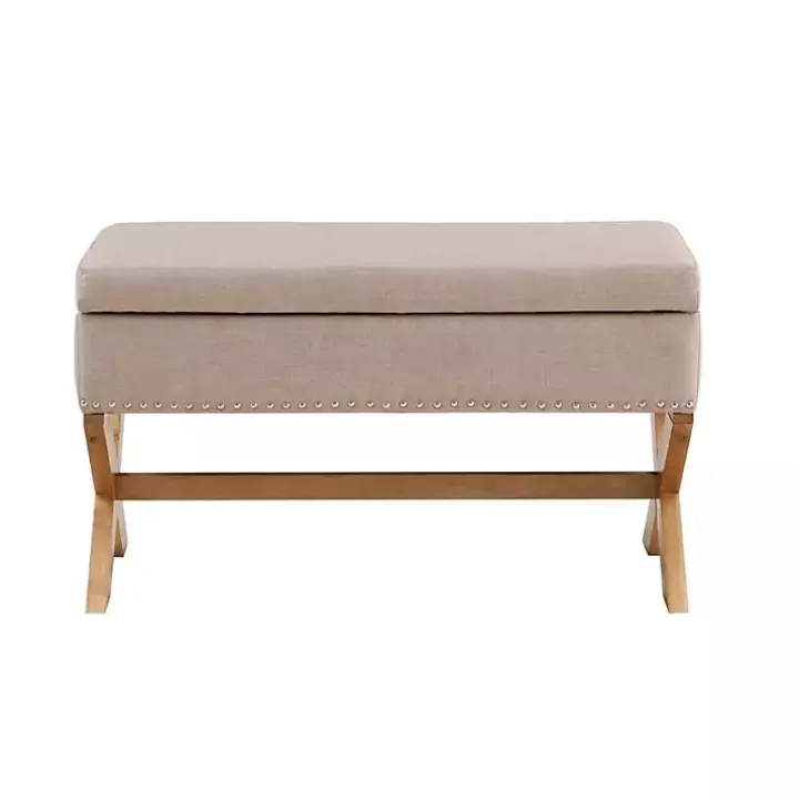 Beige Crossed Storage Ottoman