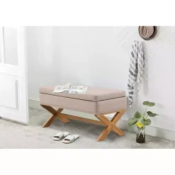 Beige Crossed Storage Ottoman