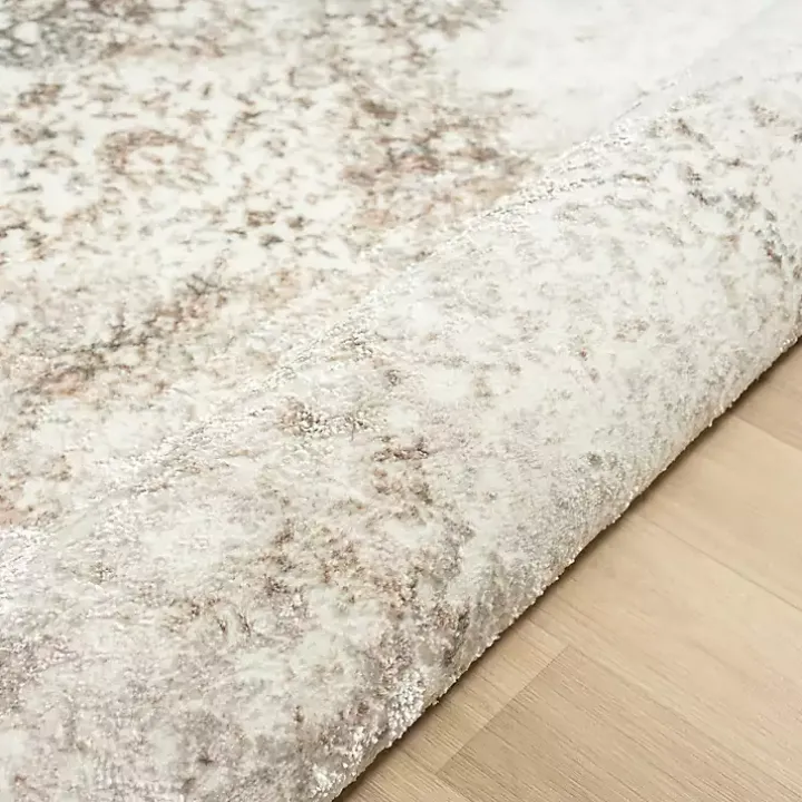 Beige Faded Damask Area Rug, 5x7