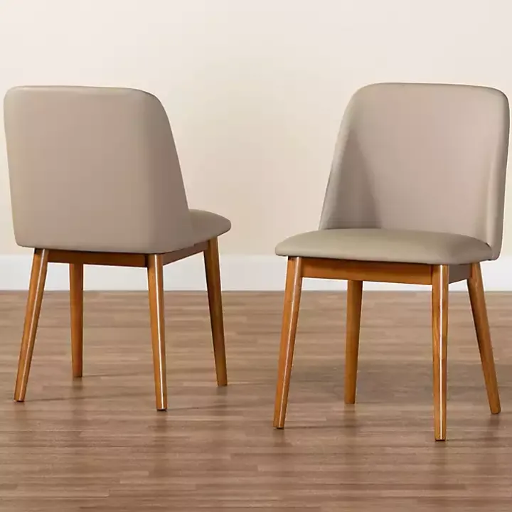 Beige Faux Leather Modern Dining Chairs, Set of 2