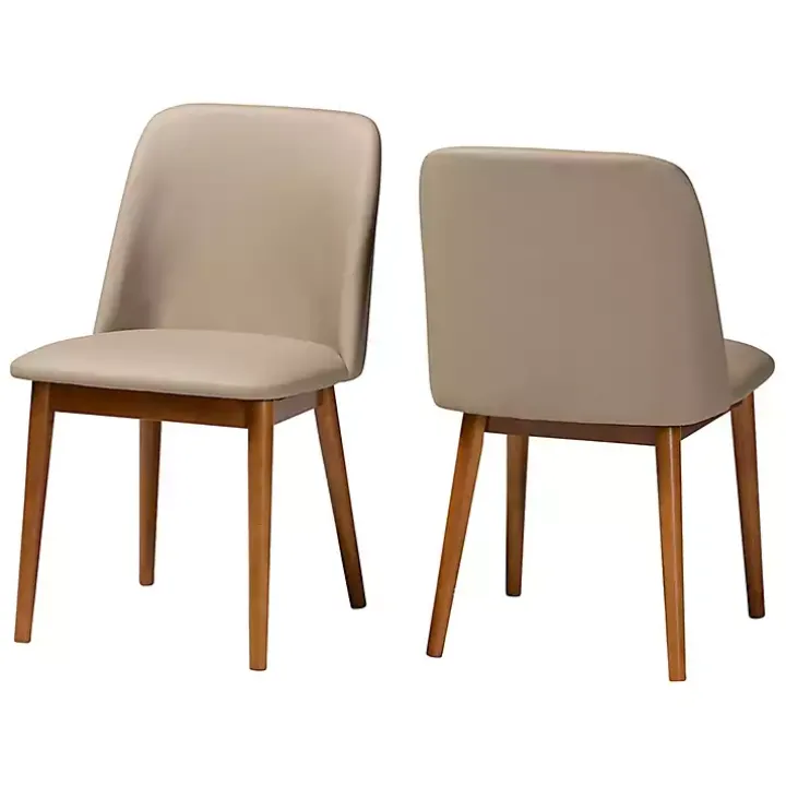 Beige Faux Leather Modern Dining Chairs, Set of 2