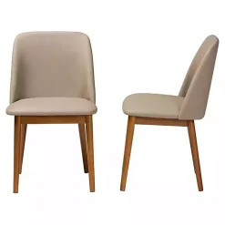 Beige Faux Leather Modern Dining Chairs, Set of 2