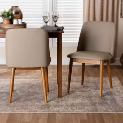 Beige Faux Leather Modern Dining Chairs, Set of 2