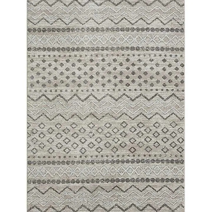 Beige Geometric Stripe Washable Area Rug, 7x9