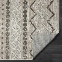 Beige Geometric Stripe Washable Area Rug, 7x9