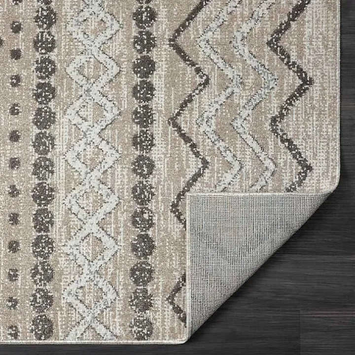 Beige Geometric Stripe Washable Area Rug, 7x9