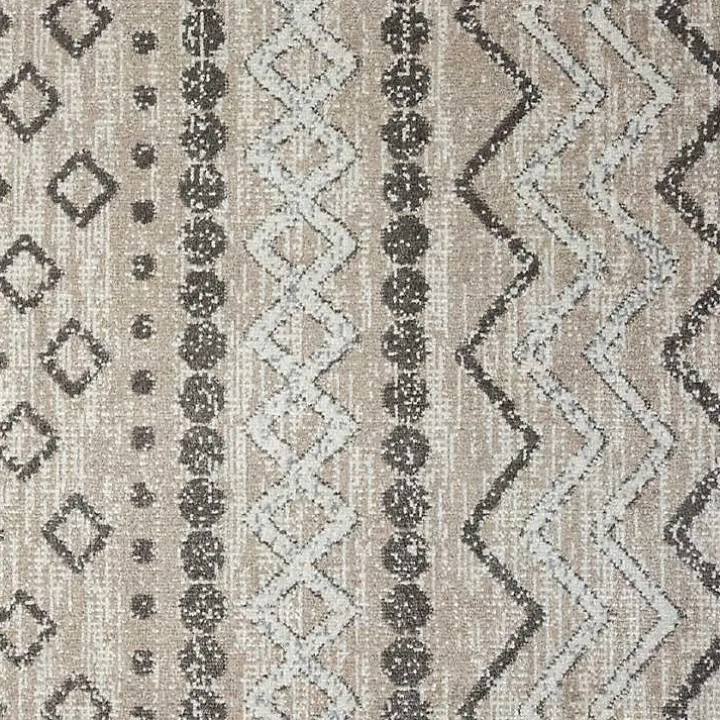 Beige Geometric Stripe Washable Area Rug, 7x9