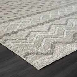 Beige Geometric Stripe Washable Area Rug, 7x9