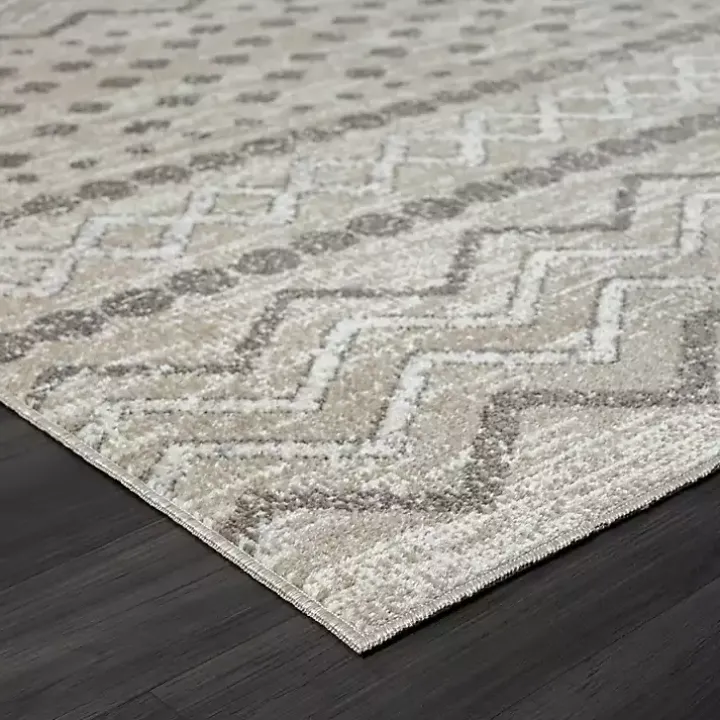 Beige Geometric Stripe Washable Area Rug, 7x9