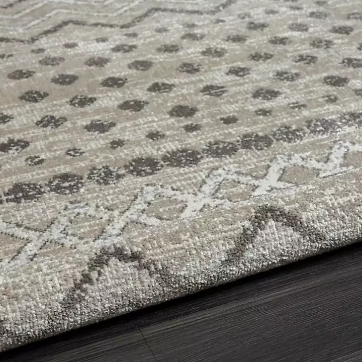 Beige Geometric Stripe Washable Area Rug, 7x9