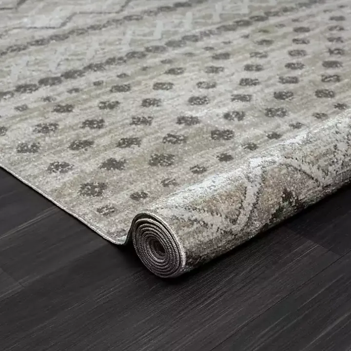 Beige Geometric Stripe Washable Area Rug, 7x9