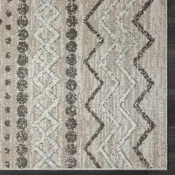 Beige Geometric Stripe Washable Area Rug, 7x9
