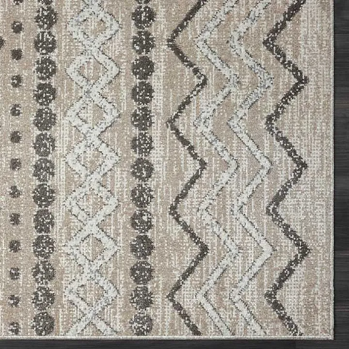 Beige Geometric Stripe Washable Area Rug, 7x9