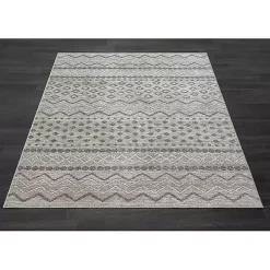 Beige Geometric Stripe Washable Area Rug, 7x9