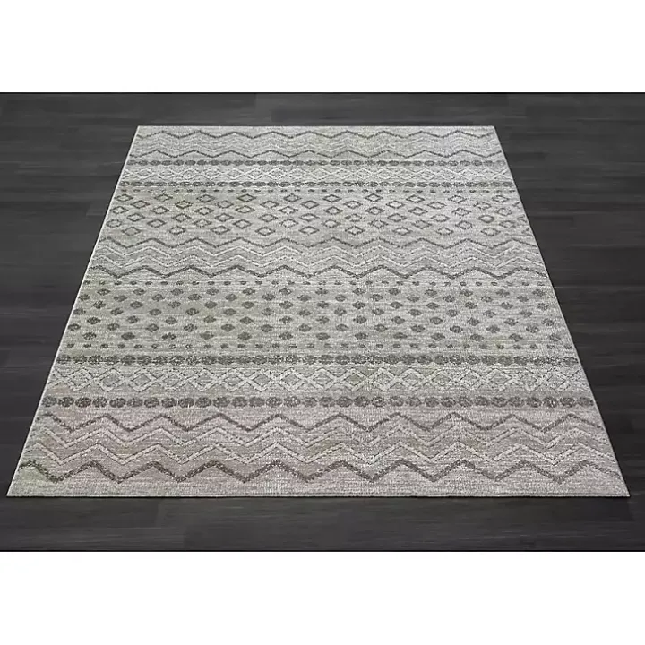 Beige Geometric Stripe Washable Area Rug, 7x9