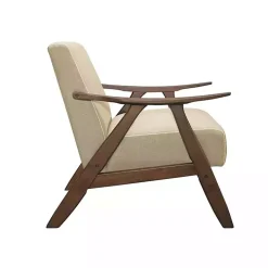 Beige Mid-Century Hazel Wood Frame Accent Chair