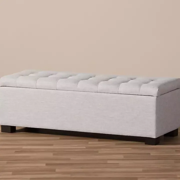 Beige Tufted Contemporary Storage Bench