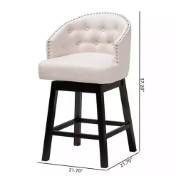 Beige Tufted Seat Swivel Counter Stools, Set of 2