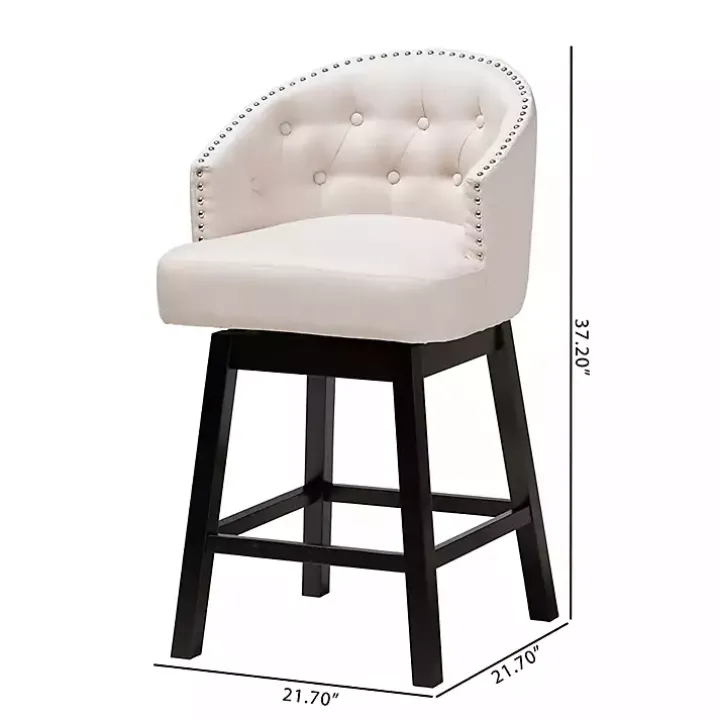 Beige Tufted Seat Swivel Counter Stools, Set of 2