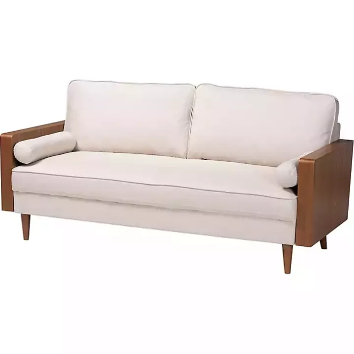 Beige Upholstered Harley Walnut Sofa
