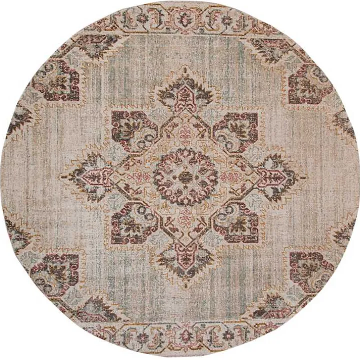 Beige Vintage Medallion Round Area Rug, 6 ft.