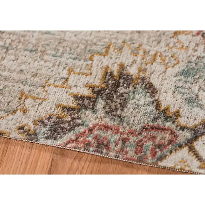 Beige Vintage Medallion Round Area Rug, 6 ft.