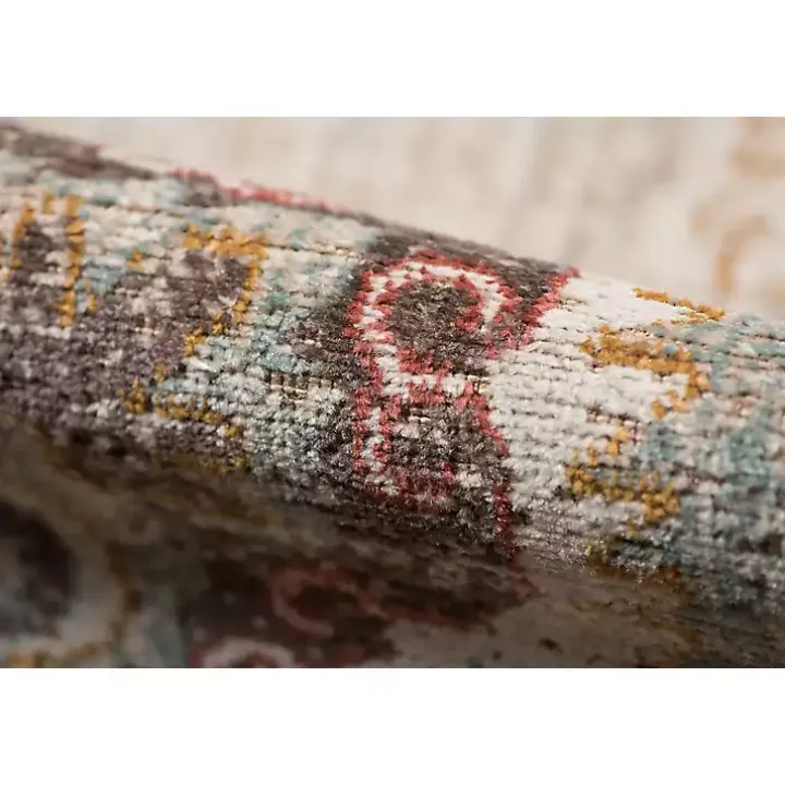 Beige Vintage Medallion Round Area Rug, 6 ft.