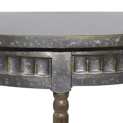 Beige Wood and Metal Half Moon Console Table