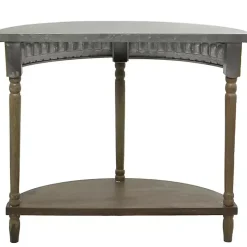 Beige Wood and Metal Half Moon Console Table
