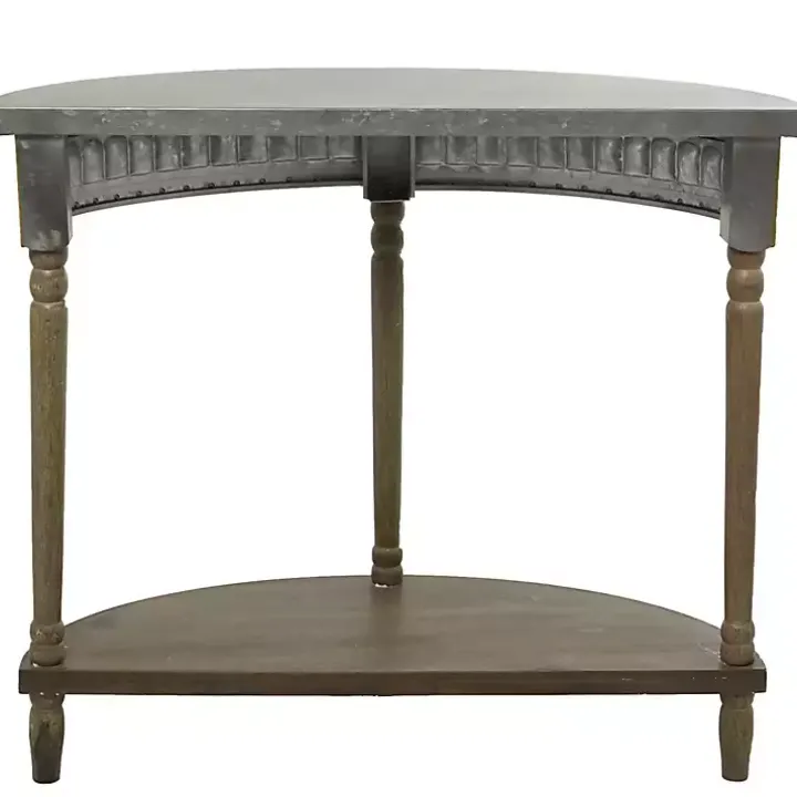 Beige Wood and Metal Half Moon Console Table