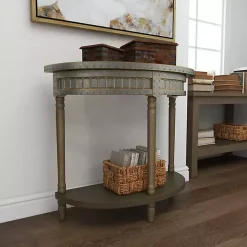 Beige Wood and Metal Half Moon Console Table