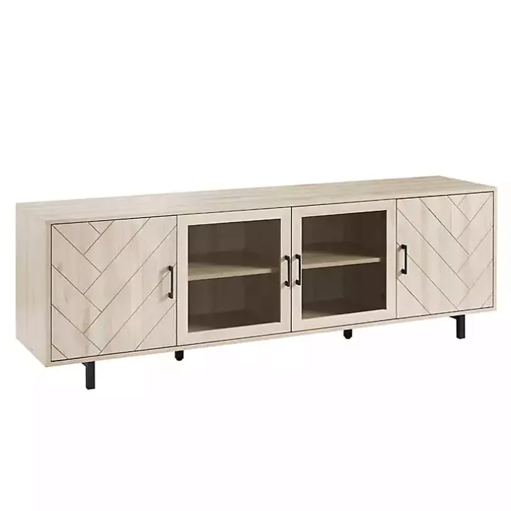 Birch Wood Herringbone 4-Door TV Stand