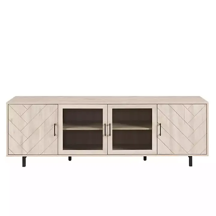 Birch Wood Herringbone 4-Door TV Stand