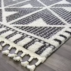 Black & White Geometric Shag Area Rug, 8x10