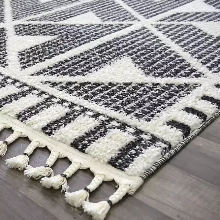 Black & White Geometric Shag Area Rug, 8x10