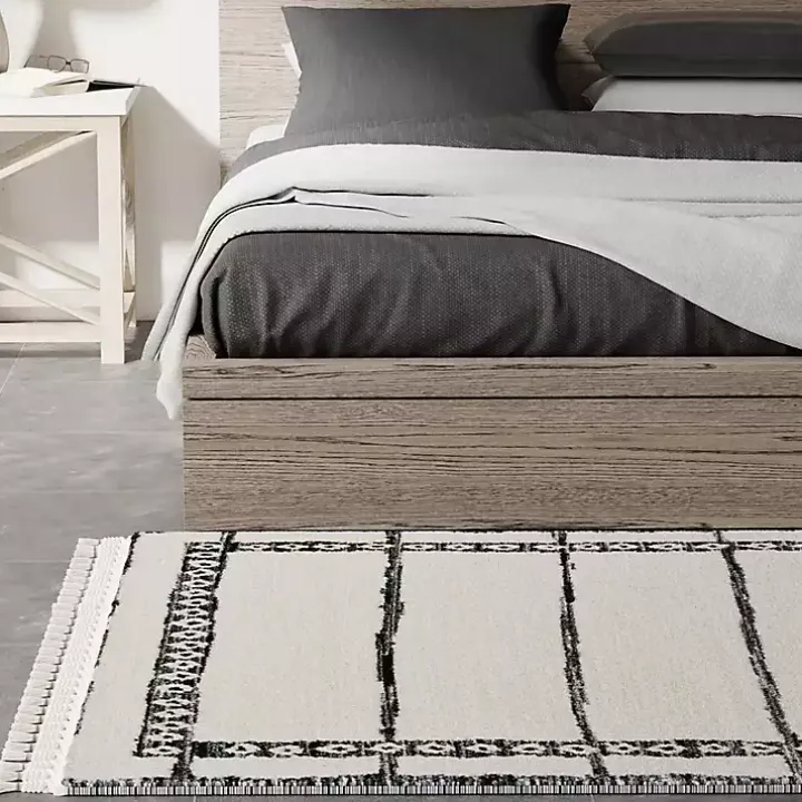 Black & White Striped Block Border Area Rug, 8x10